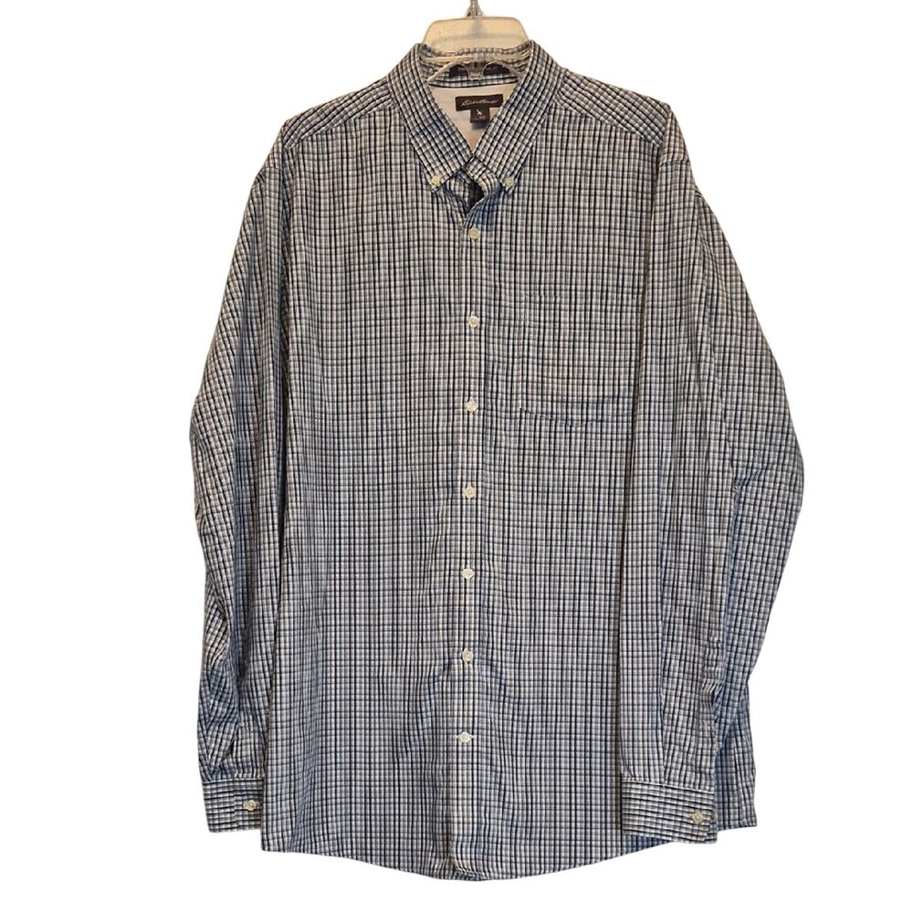 Eddie Bauer Wrinkle Free Blue and White Checked Classic Fit Shirt Size TXL